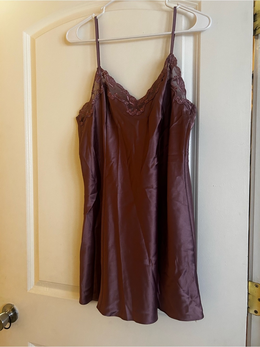 Satin silky Lace-Trim Slip Dress in purple with robe